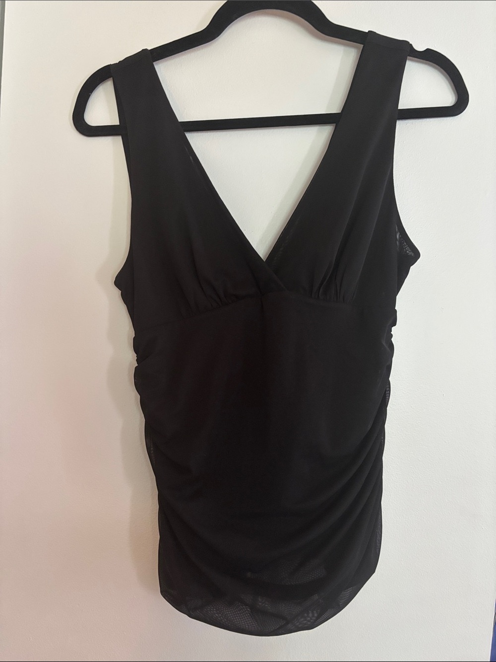 Anthropologie Black Ruched Mesh Sleeveless Tank Top